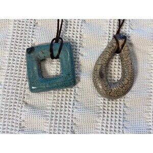 Lot 2 NWOT Signals Ceramic Pendant Necklaces Long Boho Chic Turquoise Cream